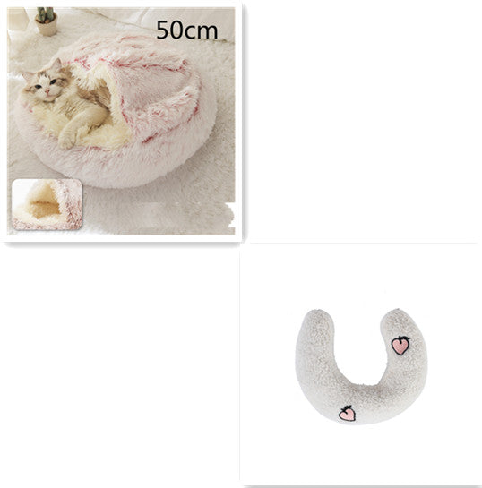 2 In 1 Dog And Cat Bed Pet Winter Bed Round Plush Warm Bed House Soft Long