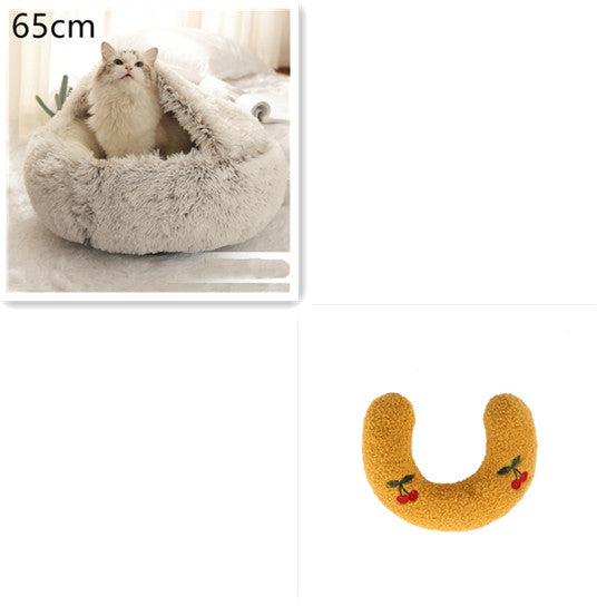 2 In 1 Dog And Cat Bed Pet Winter Bed Round Plush Warm Bed House Soft Long
