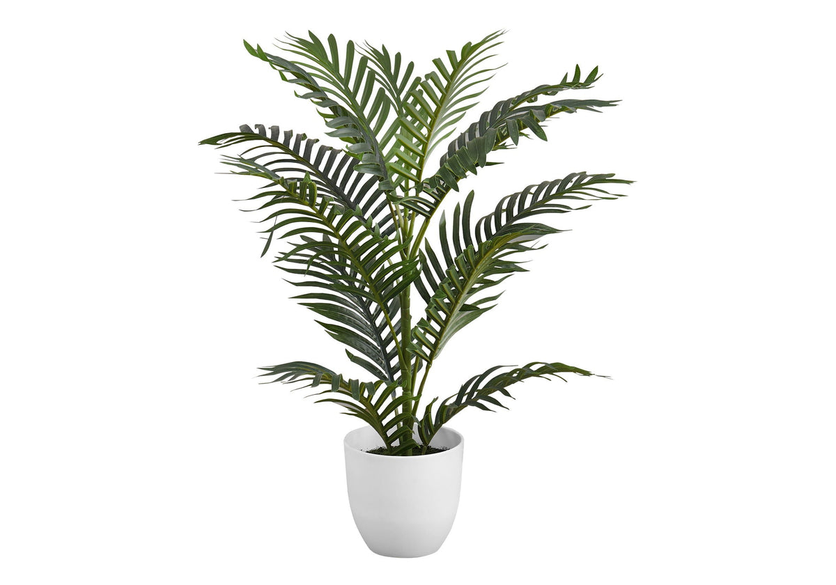 28" Tall, Artificial, Palm Tree, Indoor, Faux, Floor, Greenery, Potted, Real Touch- Green / White