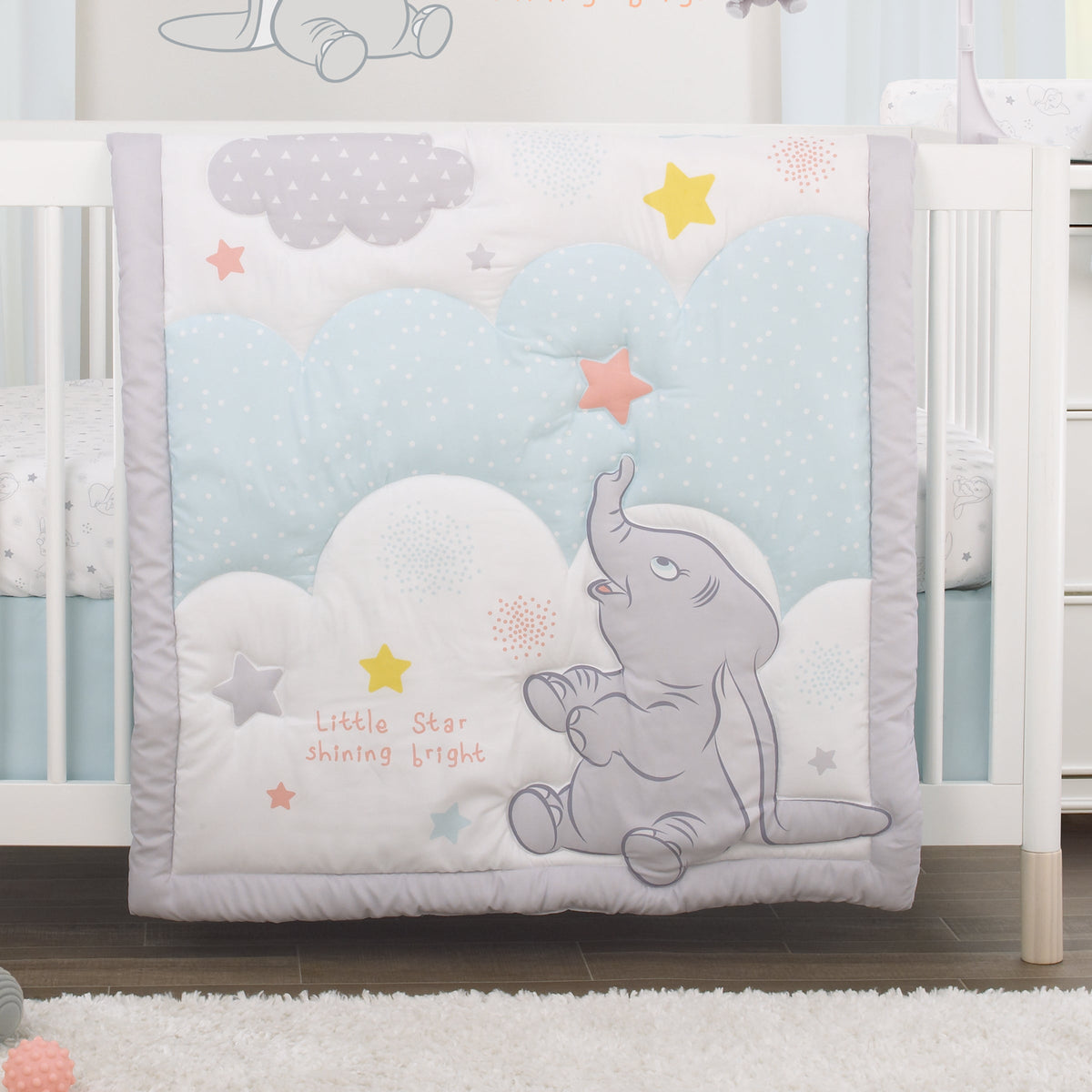 Disney Dumbo Shine Bright 4 Piece Nursery Crib Bedding Set