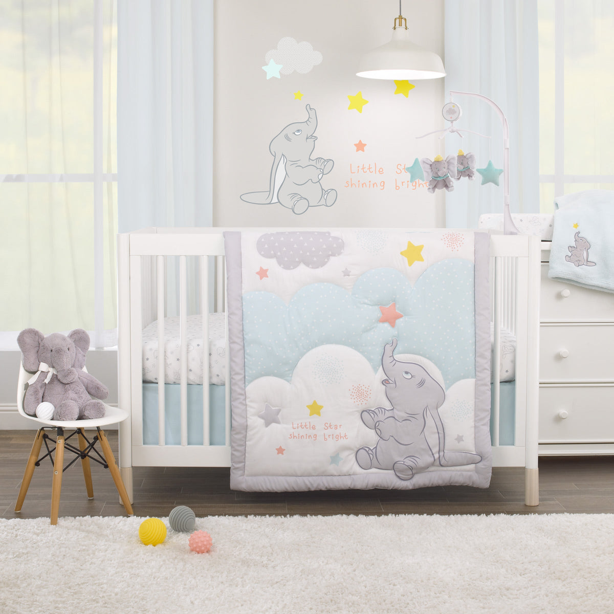 Disney Dumbo Shine Bright 4 Piece Nursery Crib Bedding Set