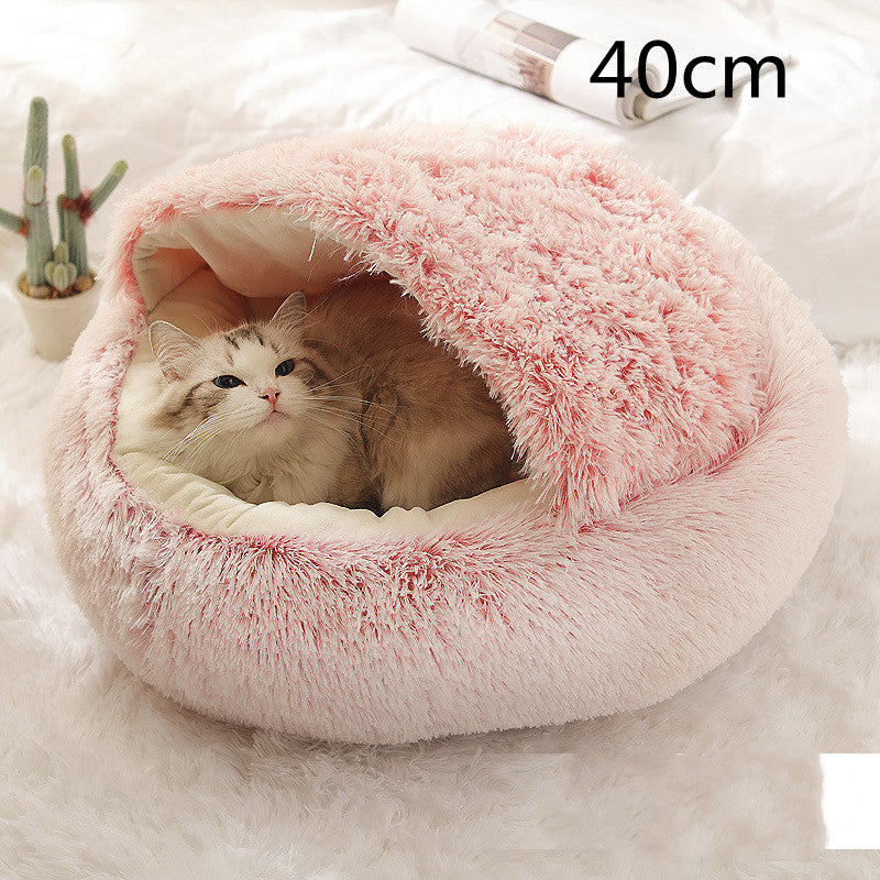 2 In 1 Dog And Cat Bed Pet Winter Bed Round Plush Warm Bed House Soft Long
