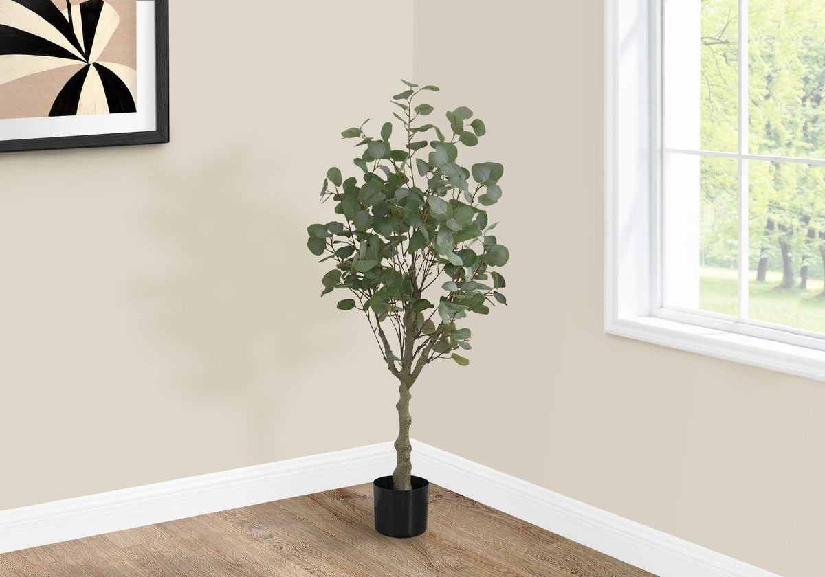 46" Tall, Artificial Plant, Eucalyptus Tree, Indoor, Faux, Floor, Potted- Green / Black
