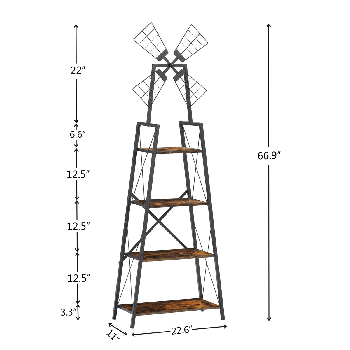 4-Tier Narrow Book Shelf, Bookcase Rustic Brown and Black
