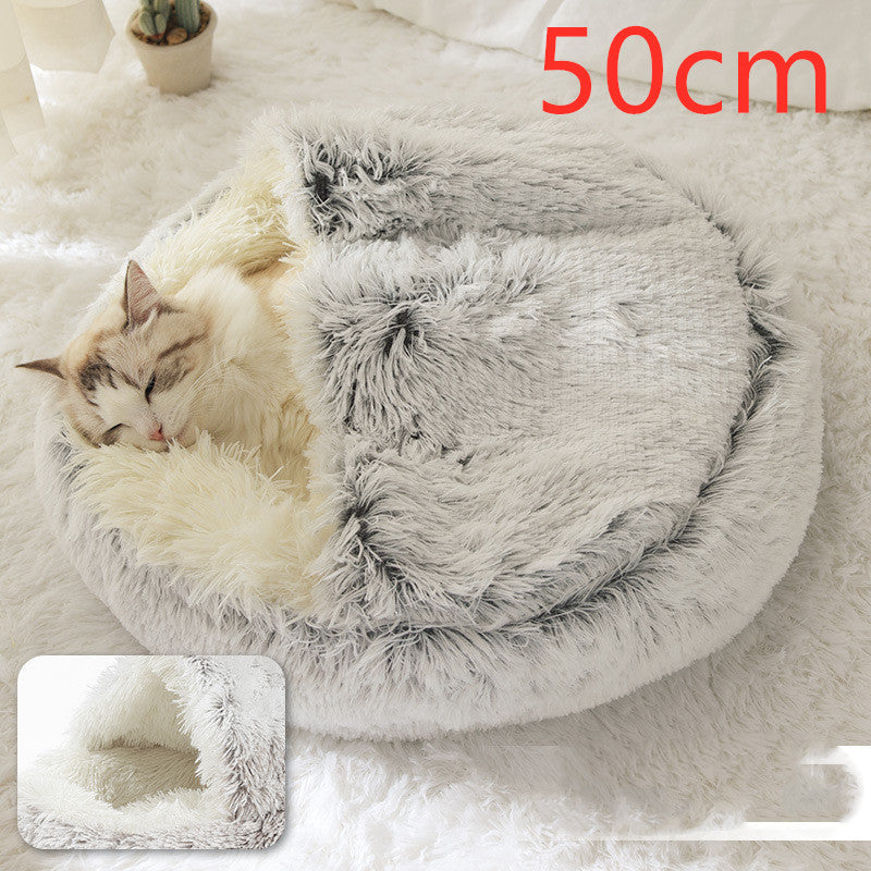 2 In 1 Dog And Cat Bed Pet Winter Bed Round Plush Warm Bed House Soft Long