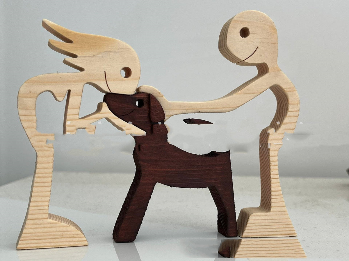 DIY Figurine Wood Dog Ornament Sculpture Home Decoration A Man A Dog Wood Sculpture