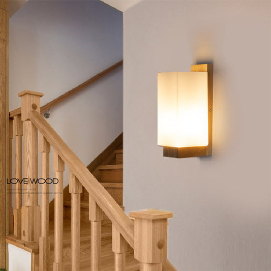 Creative Japanese Bedside Solid Wood Wall Lamp