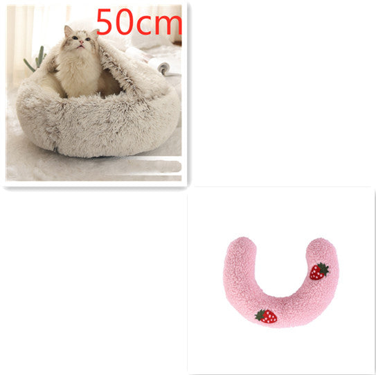 2 In 1 Dog And Cat Bed Pet Winter Bed Round Plush Warm Bed House Soft Long