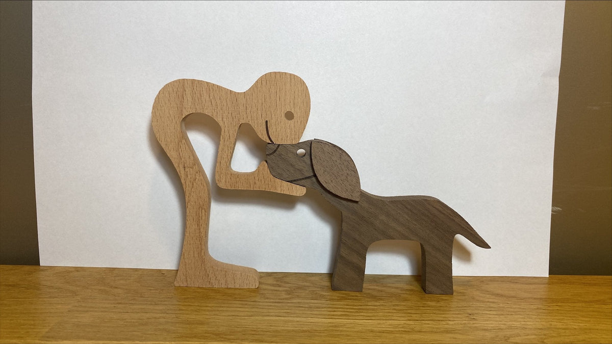 DIY Figurine Wood Dog Ornament Sculpture Home Decoration A Man A Dog Wood Sculpture