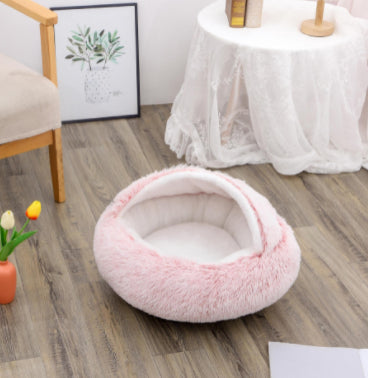 2 In 1 Dog And Cat Bed Pet Winter Bed Round Plush Warm Bed House Soft Long