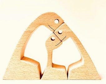 DIY Figurine Wood Dog Ornament Sculpture Home Decoration A Man A Dog Wood Sculpture