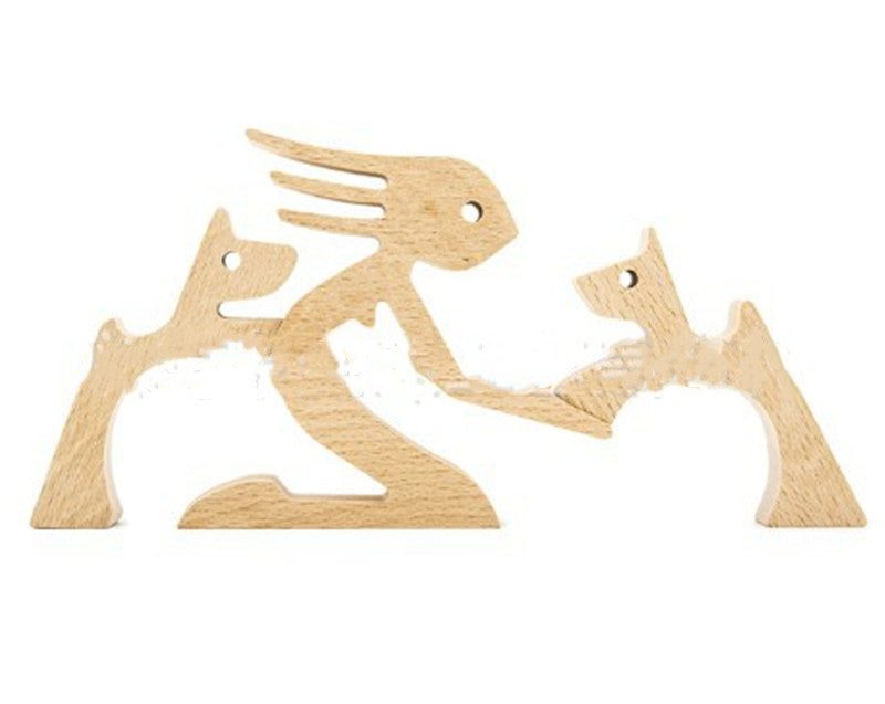 DIY Figurine Wood Dog Ornament Sculpture Home Decoration A Man A Dog Wood Sculpture