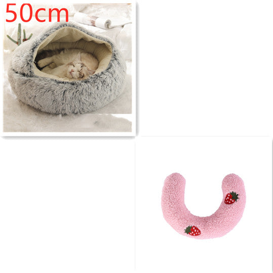 2 In 1 Dog And Cat Bed Pet Winter Bed Round Plush Warm Bed House Soft Long