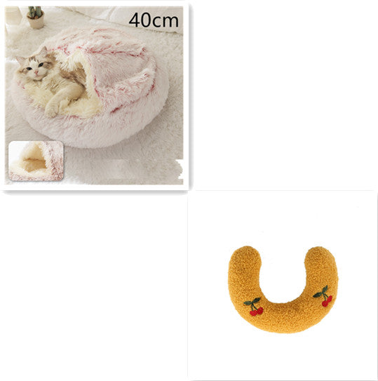 2 In 1 Dog And Cat Bed Pet Winter Bed Round Plush Warm Bed House Soft Long
