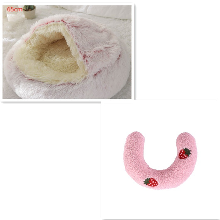 2 In 1 Dog And Cat Bed Pet Winter Bed Round Plush Warm Bed House Soft Long