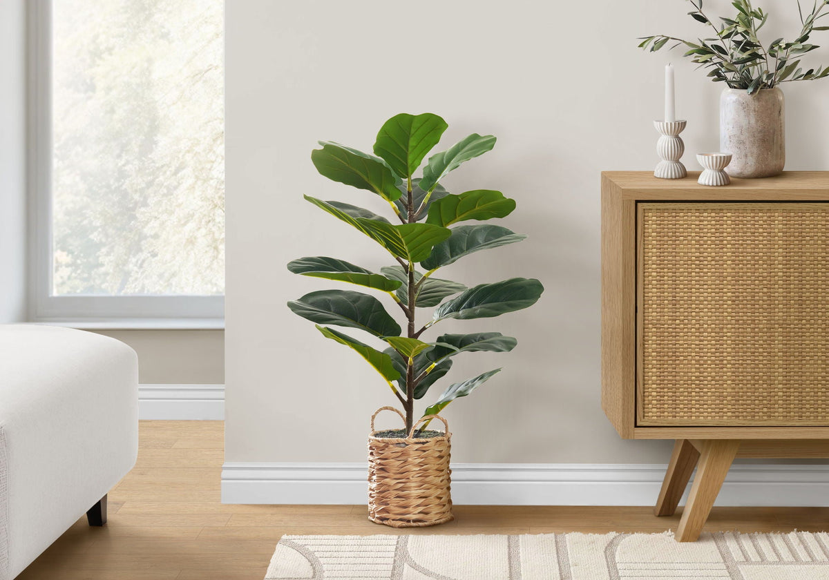 28" Tall, Artificial Plant, Fiddle Tree, Indoor, Faux, Fake, Floor, Greenery, Potted, Real Touch