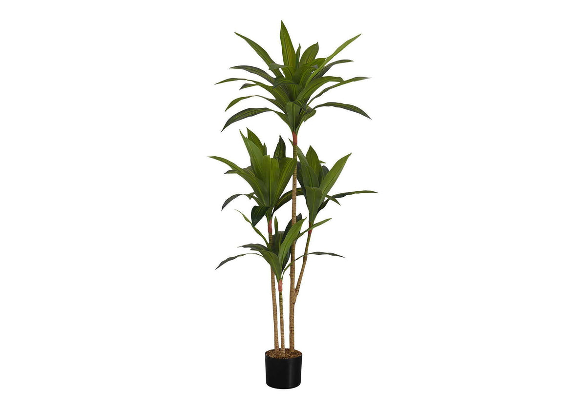 51" Tall, Artificial, Dracaena Tree, Indoor, Faux, Fake, Floor, Potted, Real Touch- Green / Black