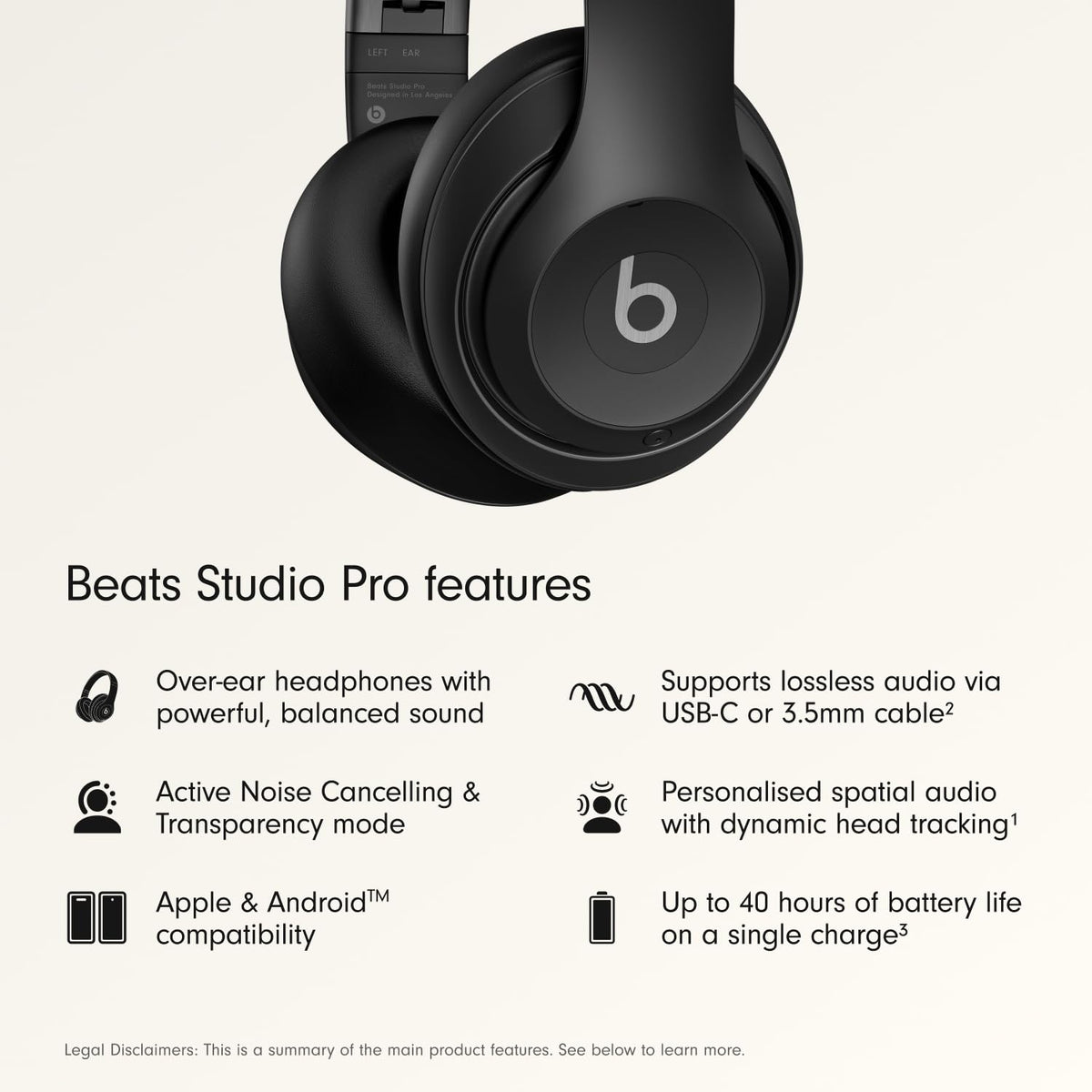 Beats Studio Pro Premium Wireless Headphones- Noise Cancelling-Black (Refurbished)