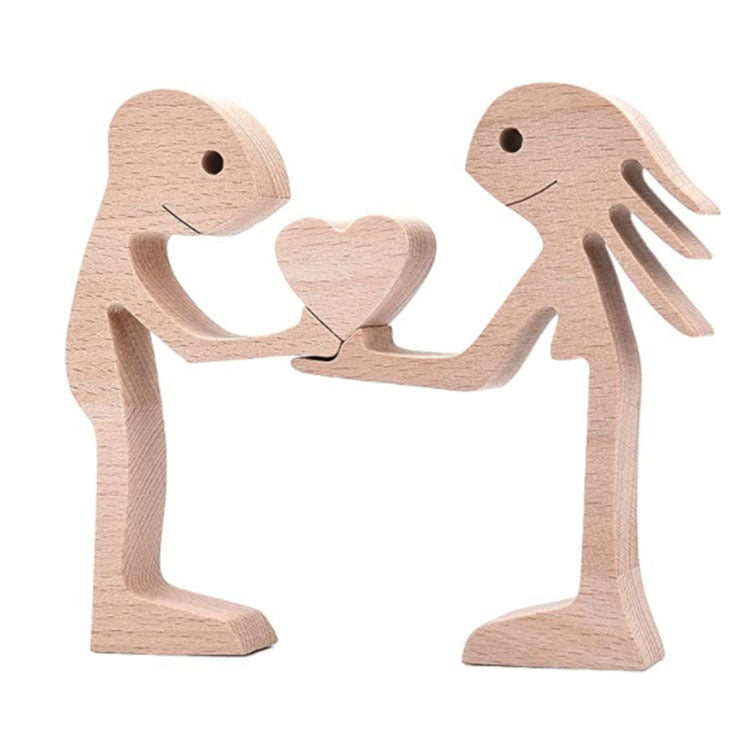 DIY Figurine Wood Dog Ornament Sculpture Home Decoration A Man A Dog Wood Sculpture