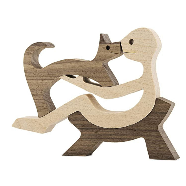 DIY Figurine Wood Dog Ornament Sculpture Home Decoration A Man A Dog Wood Sculpture