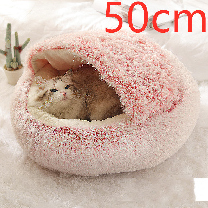 2 In 1 Dog And Cat Bed Pet Winter Bed Round Plush Warm Bed House Soft Long