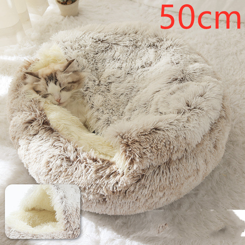 2 In 1 Dog And Cat Bed Pet Winter Bed Round Plush Warm Bed House Soft Long