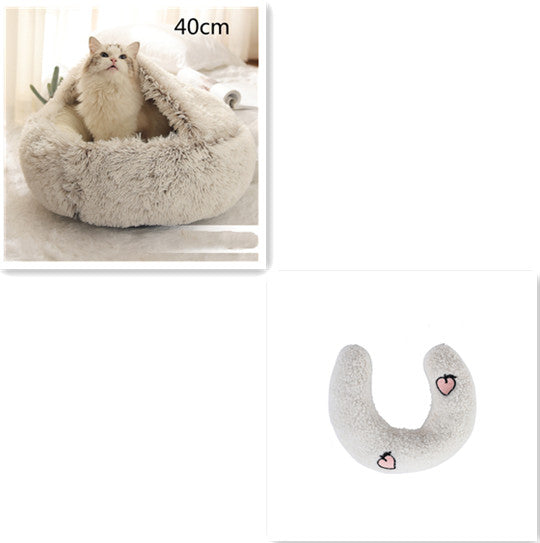 2 In 1 Dog And Cat Bed Pet Winter Bed Round Plush Warm Bed House Soft Long
