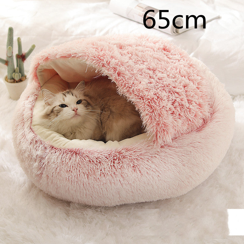 2 In 1 Dog And Cat Bed Pet Winter Bed Round Plush Warm Bed House Soft Long