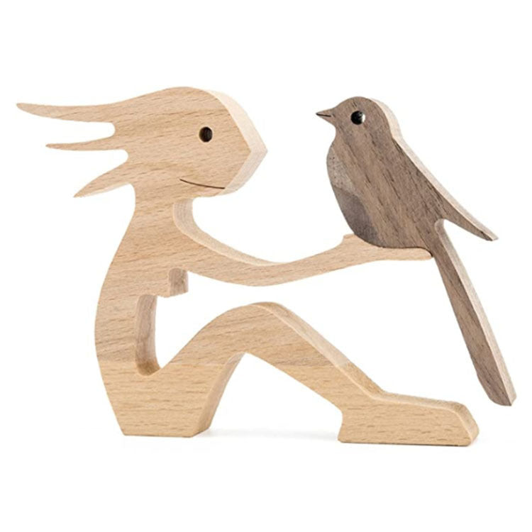 DIY Figurine Wood Dog Ornament Sculpture Home Decoration A Man A Dog Wood Sculpture