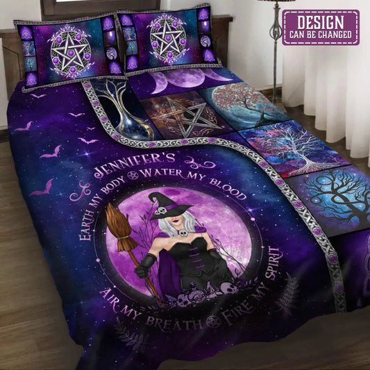 Personalized Magic Witch Purple Velvet Quilt Bed Sets - Gift Idea For Witch Lovers