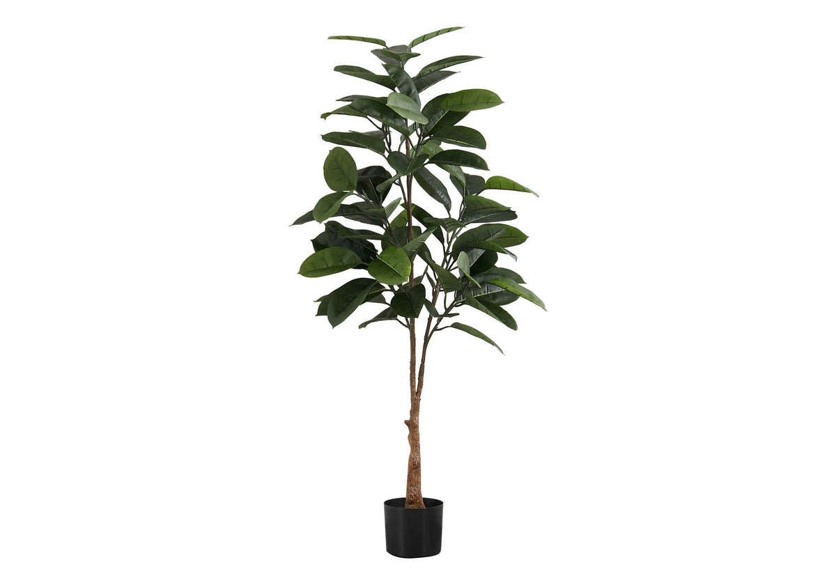 52" Tall, Artificial, Rubber Tree, Indoor, Faux, Fake, Floor, Potted, Real Touch- Green / Black