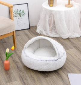 2 In 1 Dog And Cat Bed Pet Winter Bed Round Plush Warm Bed House Soft Long