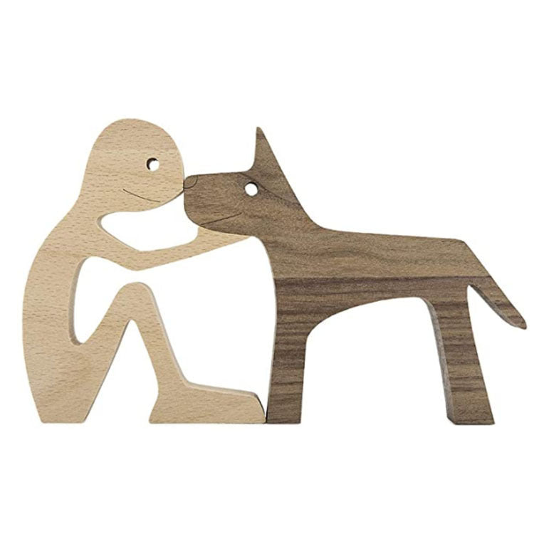 DIY Figurine Wood Dog Ornament Sculpture Home Decoration A Man A Dog Wood Sculpture