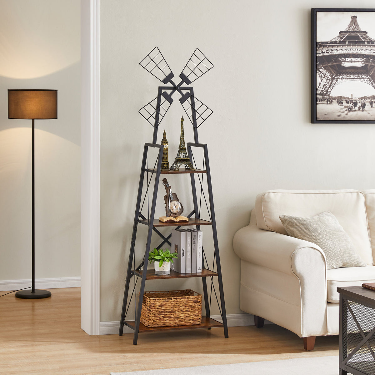 4-Tier Narrow Book Shelf, Bookcase Rustic Brown and Black