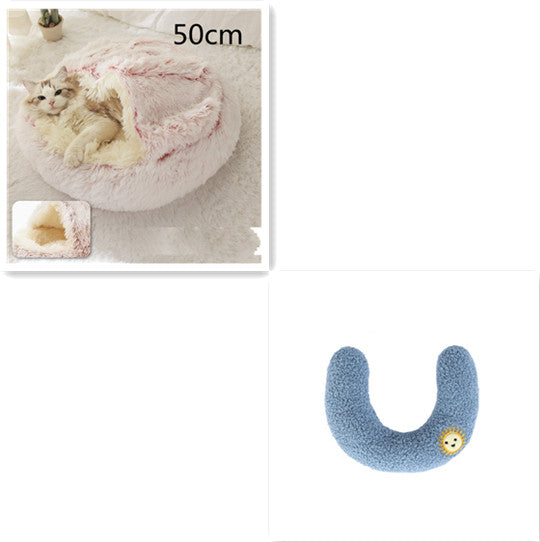 2 In 1 Dog And Cat Bed Pet Winter Bed Round Plush Warm Bed House Soft Long