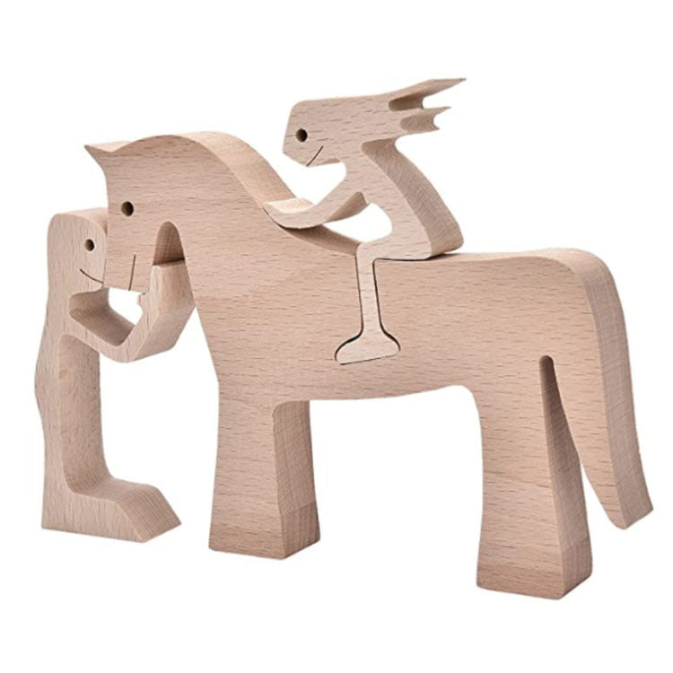 DIY Figurine Wood Dog Ornament Sculpture Home Decoration A Man A Dog Wood Sculpture