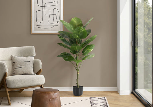 54" Tall, Artificial Dieffenbachia Tree, Indoor, Faux, Floor, Potted, Real Touch- Green / Black