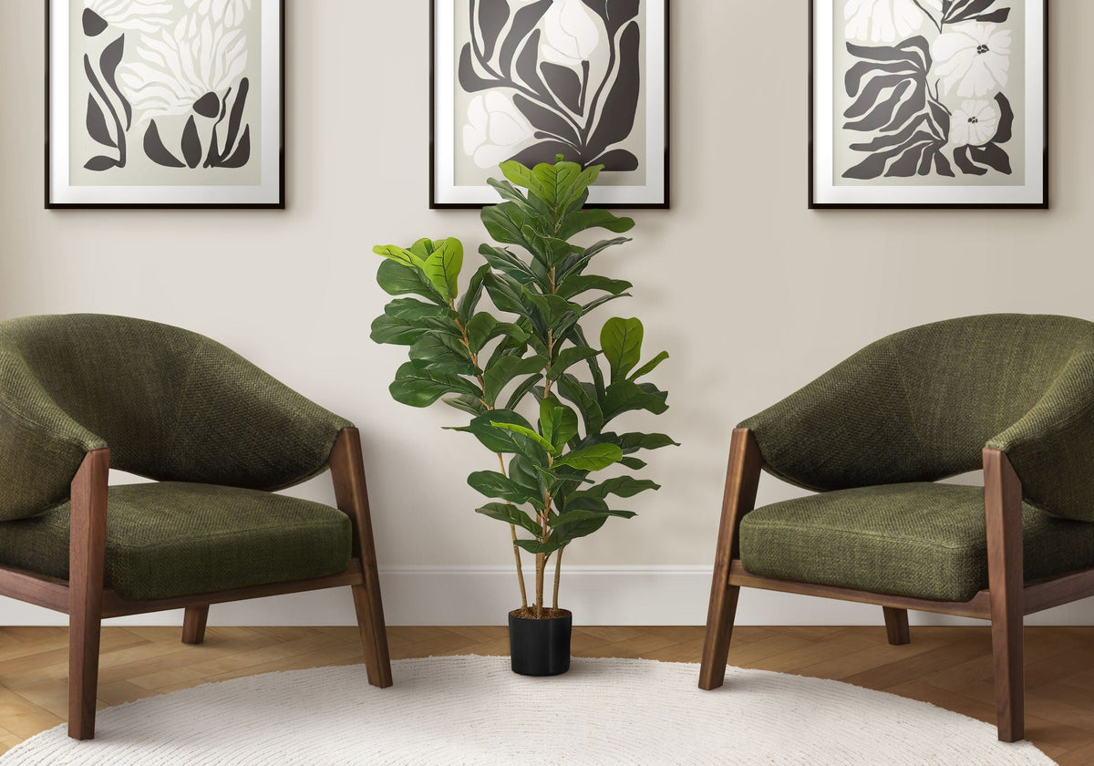 41" Tall, Artificial, Fiddle Tree, Indoor, Faux, Fake, Floor, Potted, Real Touch- Green / Black