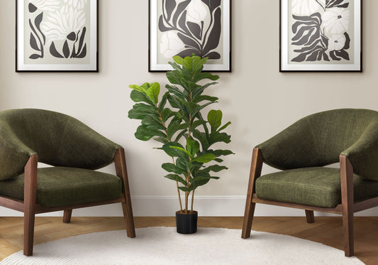 41" Tall, Artificial, Fiddle Tree, Indoor, Faux, Fake, Floor, Potted, Real Touch- Green / Black