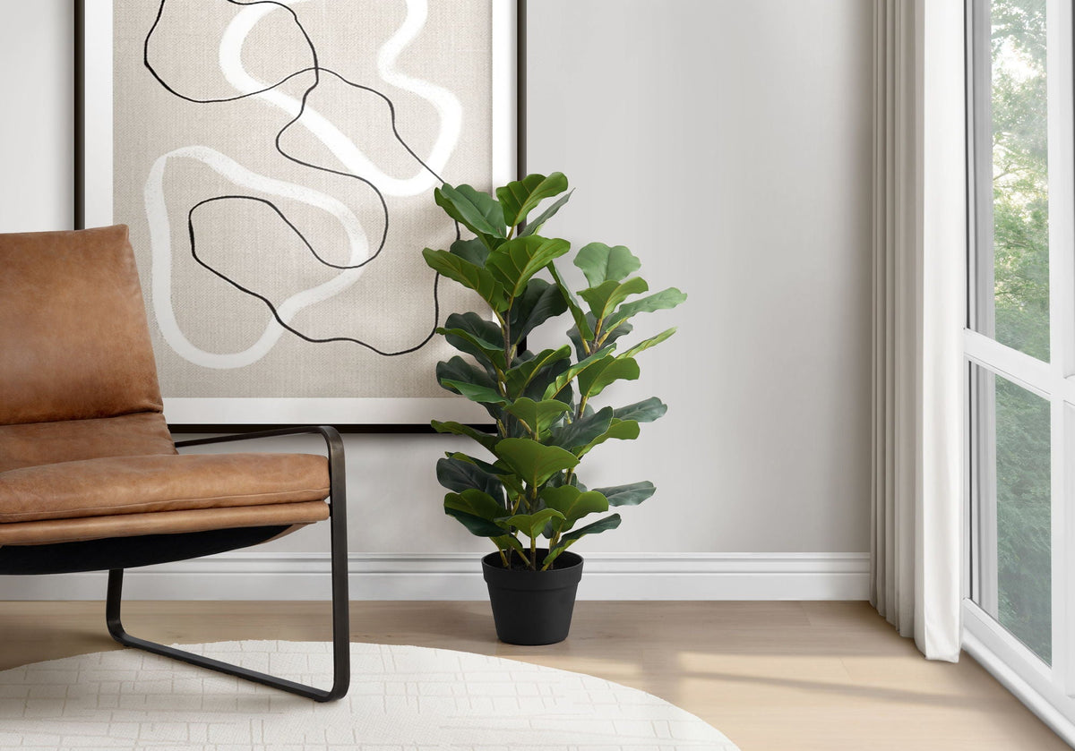 32" Tall, Artificial Plant, Fiddle Tree, Indoor, Faux, Floor, Potted, Real Touch- Green / Black