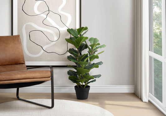 32" Tall, Artificial Plant, Fiddle Tree, Indoor, Faux, Floor, Potted, Real Touch- Green / Black