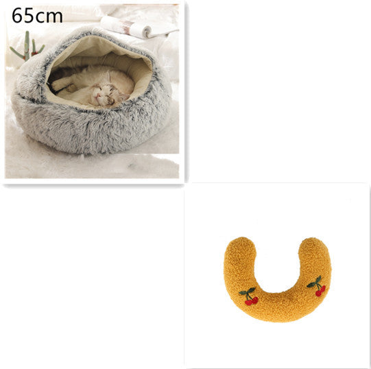 2 In 1 Dog And Cat Bed Pet Winter Bed Round Plush Warm Bed House Soft Long