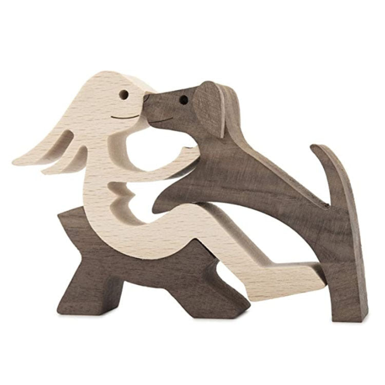 DIY Figurine Wood Dog Ornament Sculpture Home Decoration A Man A Dog Wood Sculpture