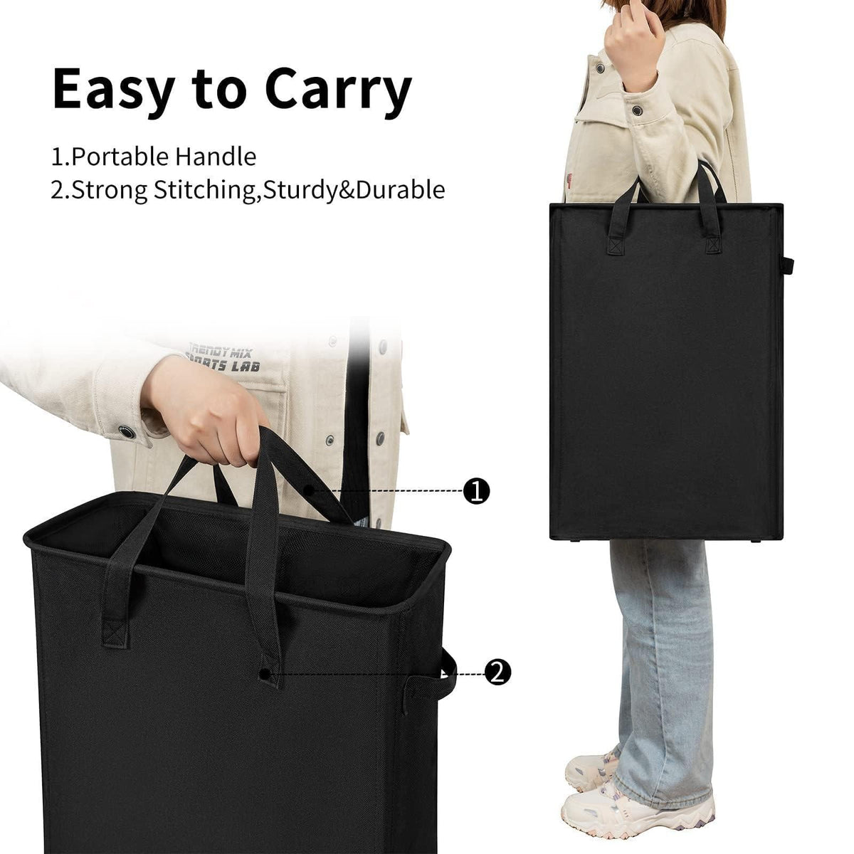 Slim Collapsible Laundry Basket Thin Dirty Clothes Basket Narrow 21"Black)