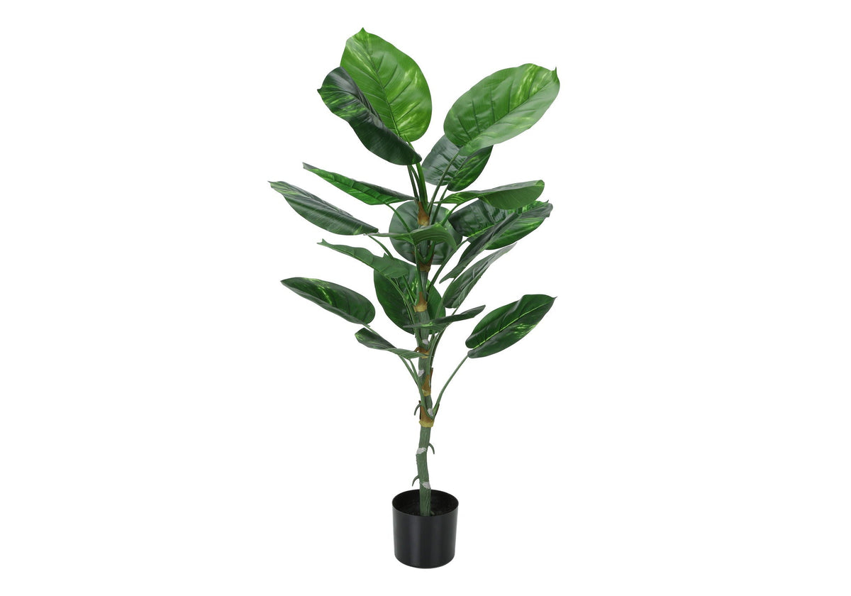 54" Tall, Artificial Dieffenbachia Tree, Indoor, Faux, Floor, Potted, Real Touch- Green / Black