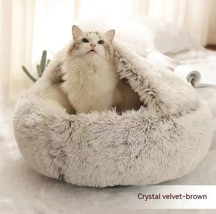 2 In 1 Dog And Cat Bed Pet Winter Bed Round Plush Warm Bed House Soft Long