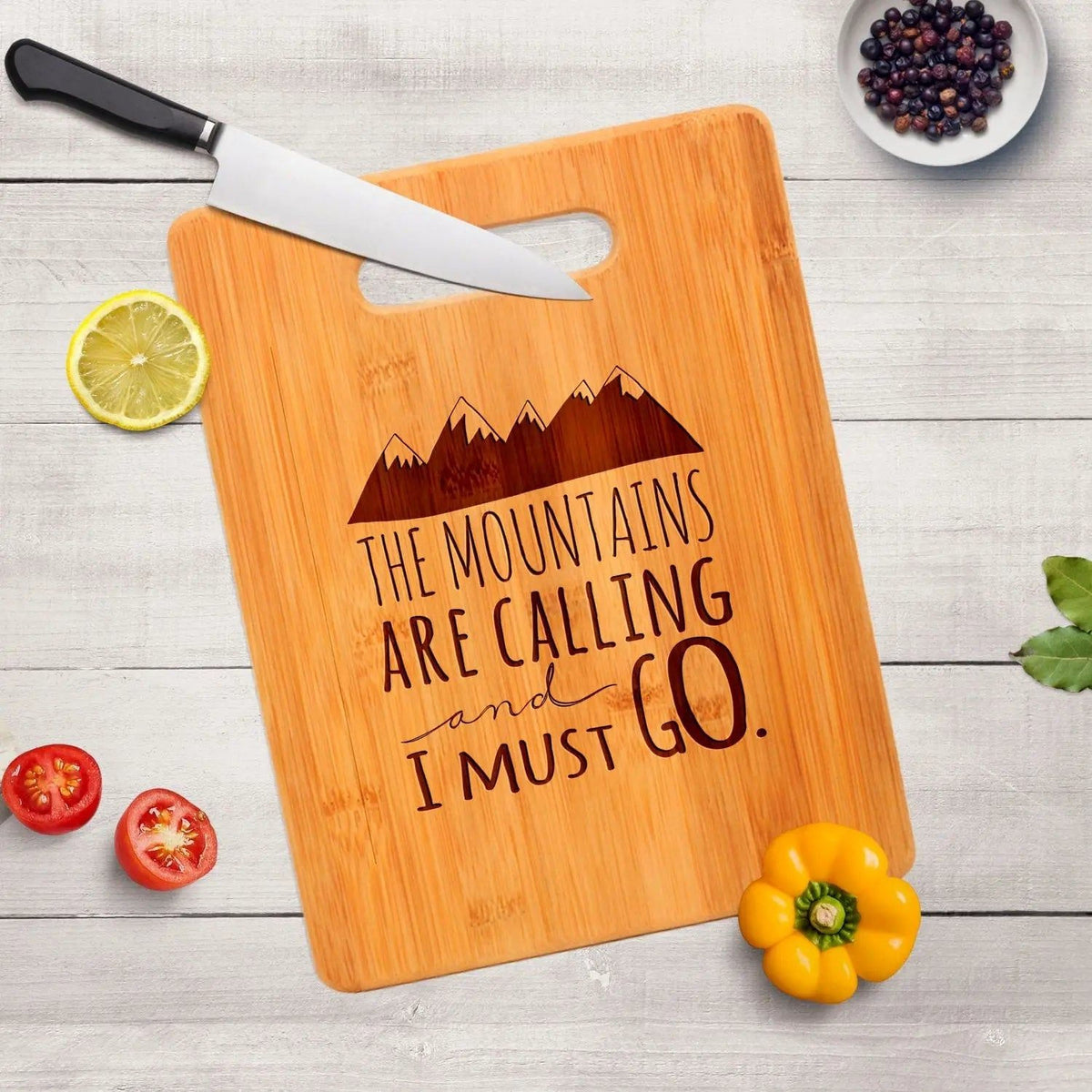 Mountain kitchen decor, Bamboo Cutting Board cabin decor, Mountain Art, Mountain Decor