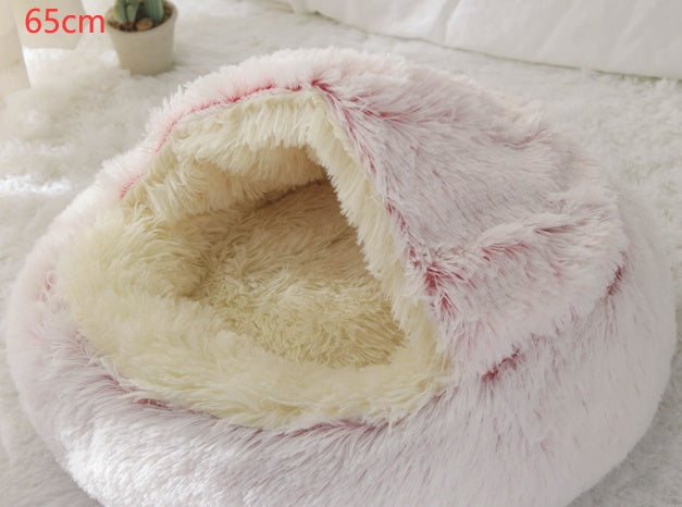 2 In 1 Dog And Cat Bed Pet Winter Bed Round Plush Warm Bed House Soft Long