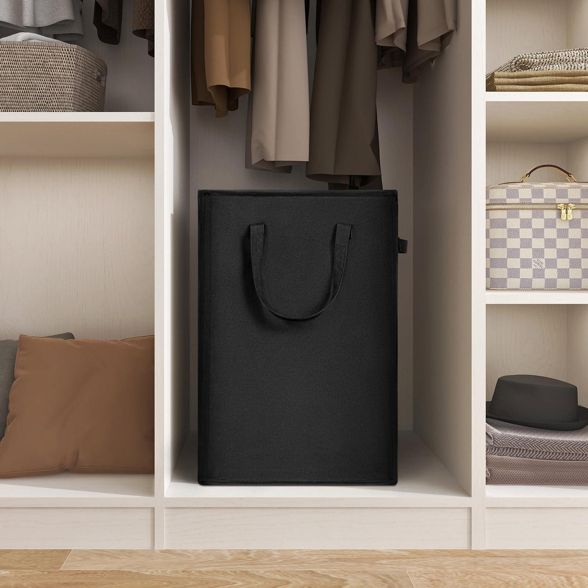 Slim Collapsible Laundry Basket Thin Dirty Clothes Basket Narrow 21"Black)
