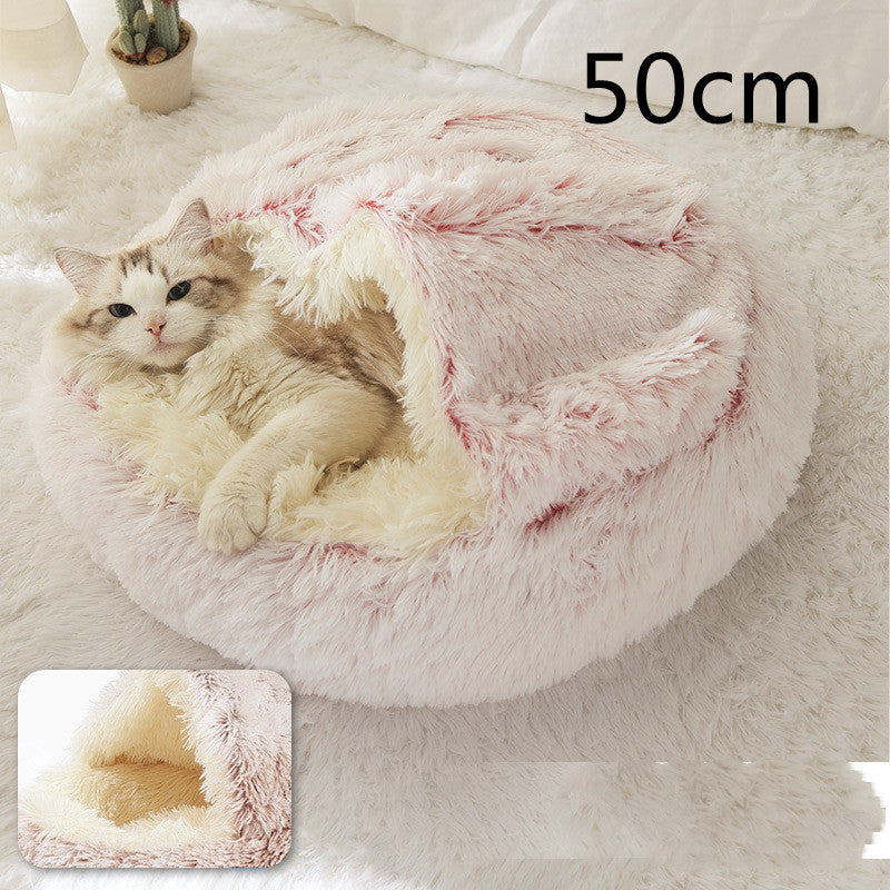2 In 1 Dog And Cat Bed Pet Winter Bed Round Plush Warm Bed House Soft Long